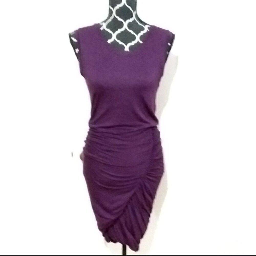 BCBG Max Azria plum colored ruched side dress Small